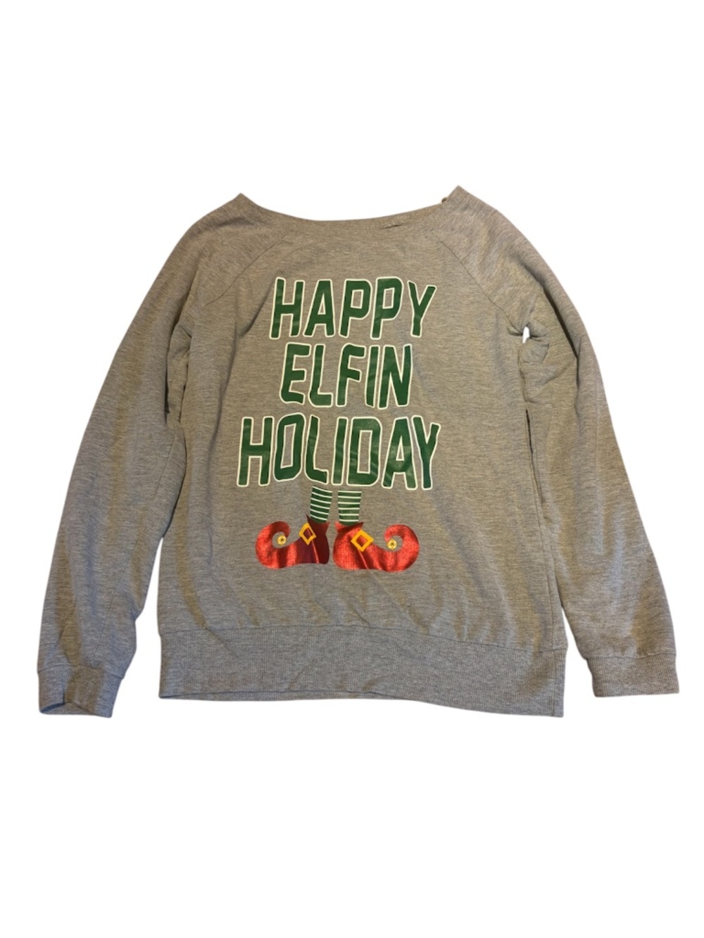 Happy Elfin Holiday Gray Long Sleeve Shirt | Size Medium